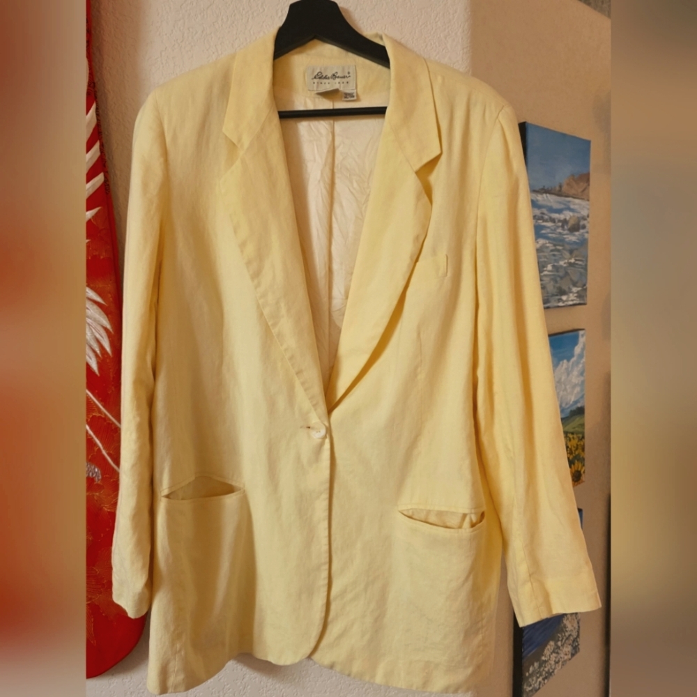VINTAGE Eddie Bauer Yellow Blazer Tailored Lightweight Design
